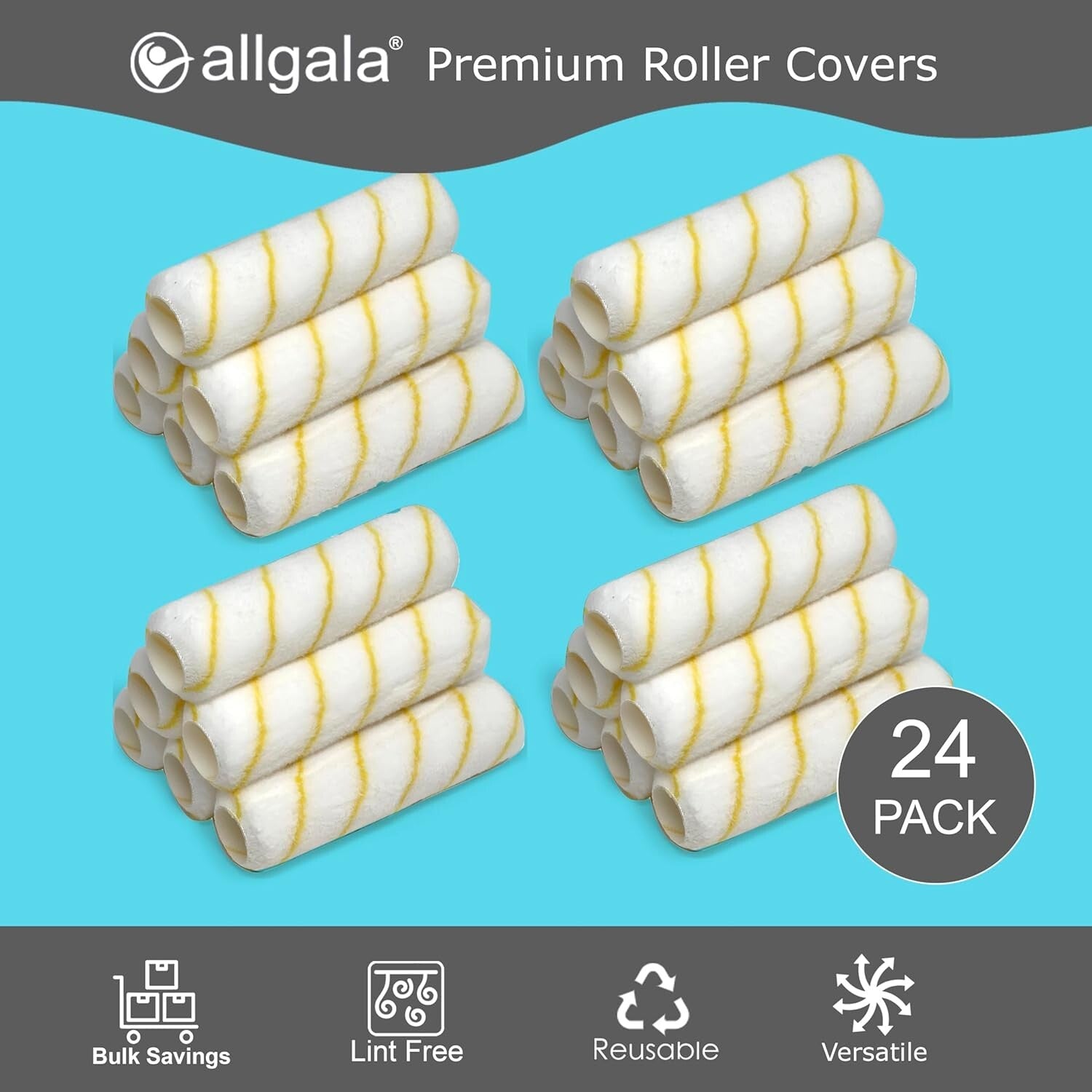 Professional-Grade 9 Inch Paint Roller Covers, 24 Pack - Shedless and Lint-Free