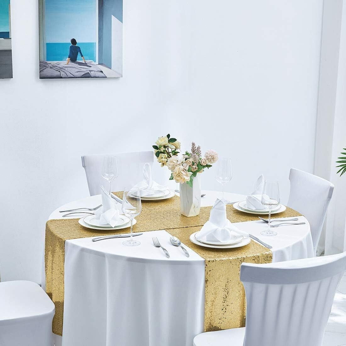 Dazzling Gold Sequin 12x72" Table Runners - Perfect for Parties, Weddings