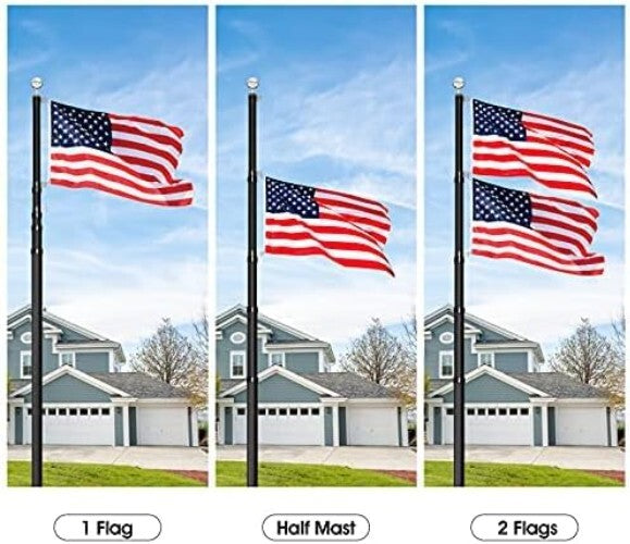 30ft Telescopic Aluminum Flag Pole Kit with 3x5 American Flag for Outdoor Use