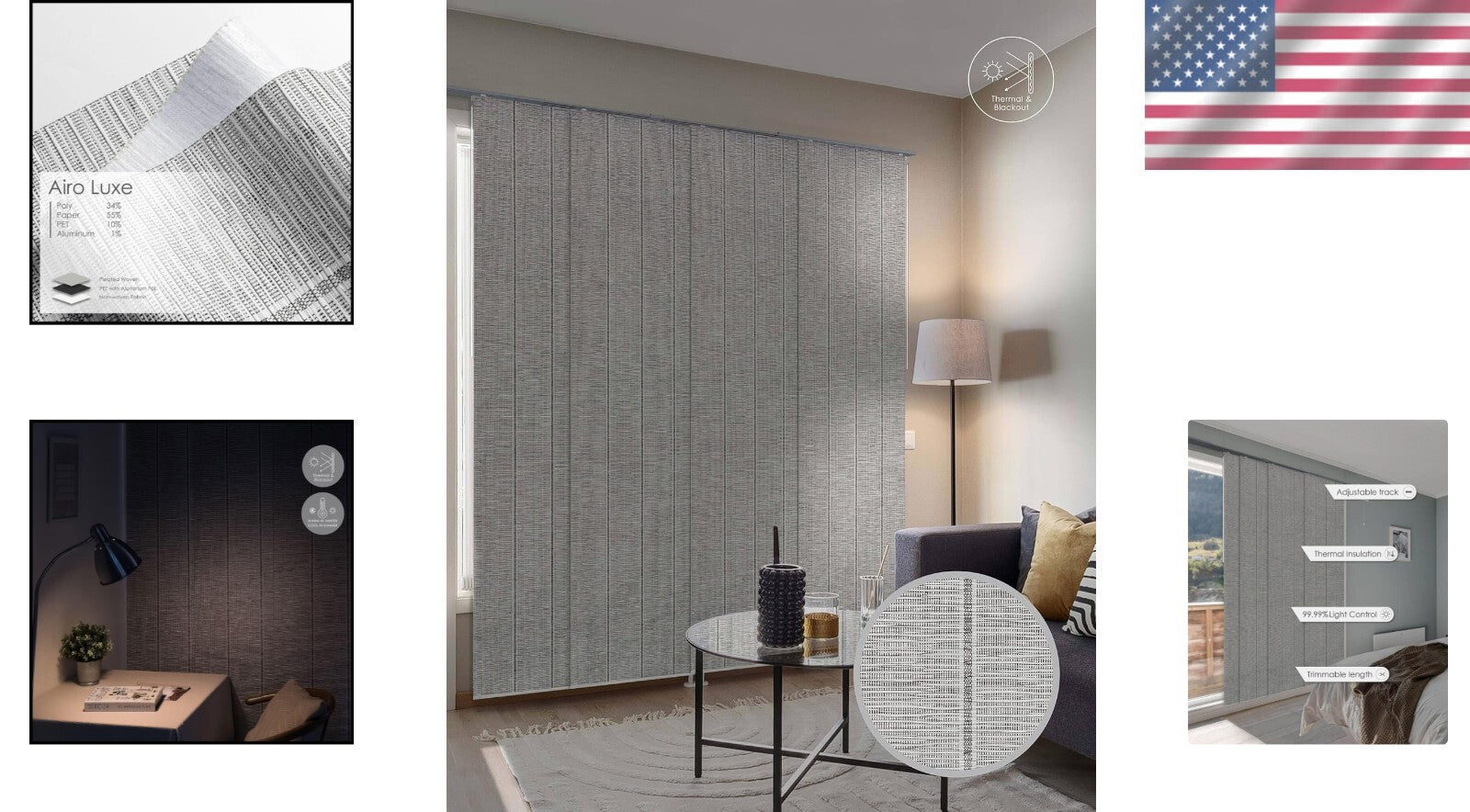 Blackout Adjustable Patio Door Blinds - Thermal Insulated & Cordless Design