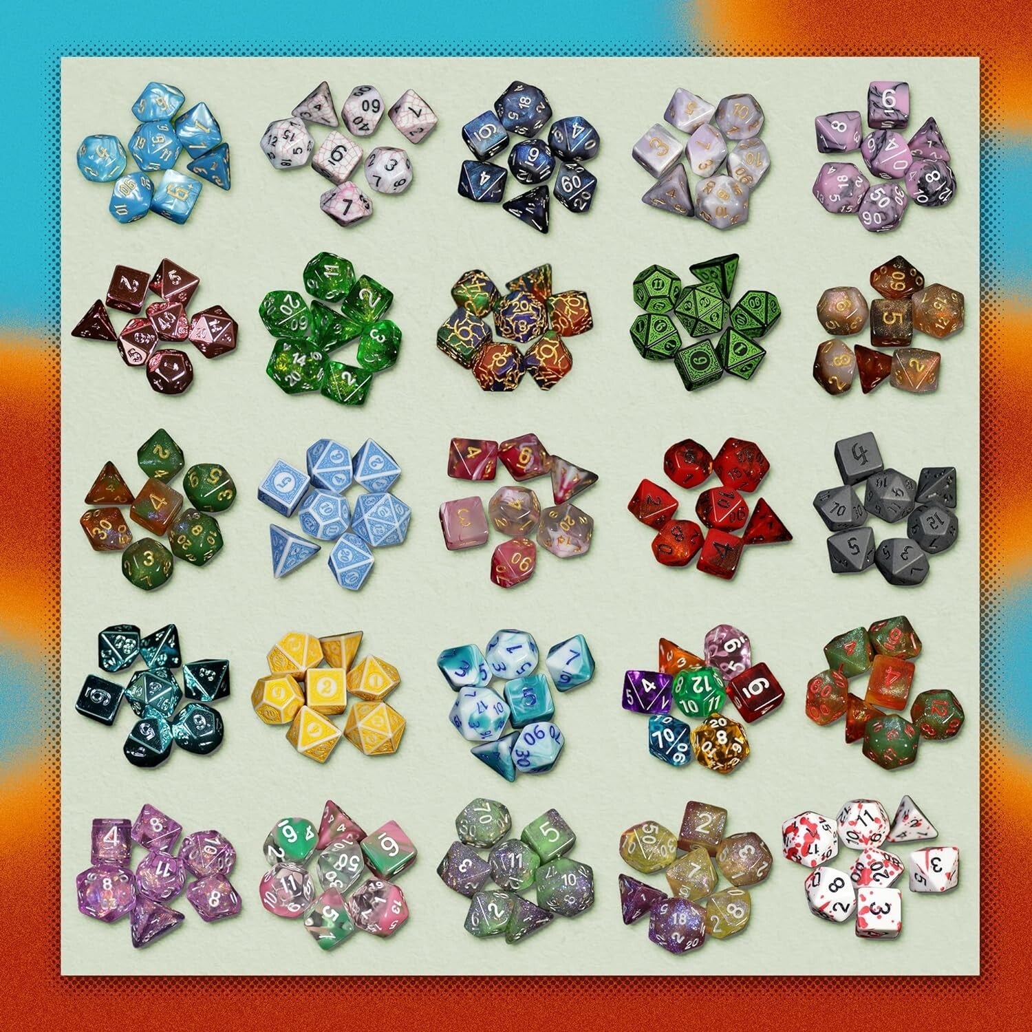 Wide Range of Patterned Polyhedral Dice - Pack of 7 for Role Playing Games