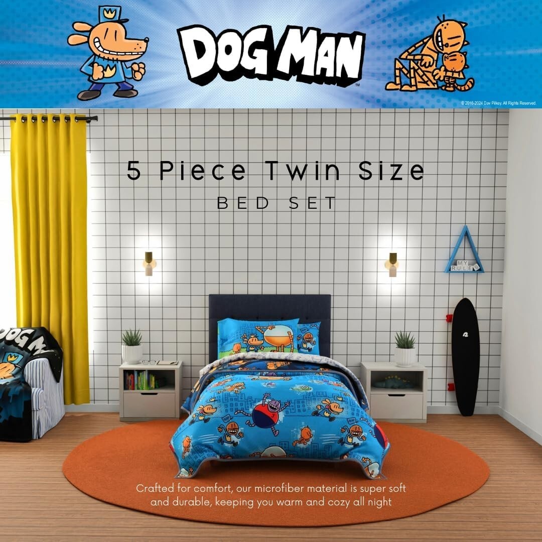 Officially Licensed Dog Man Bedding Set - 5 Piece Twin Size Microfiber Comfort