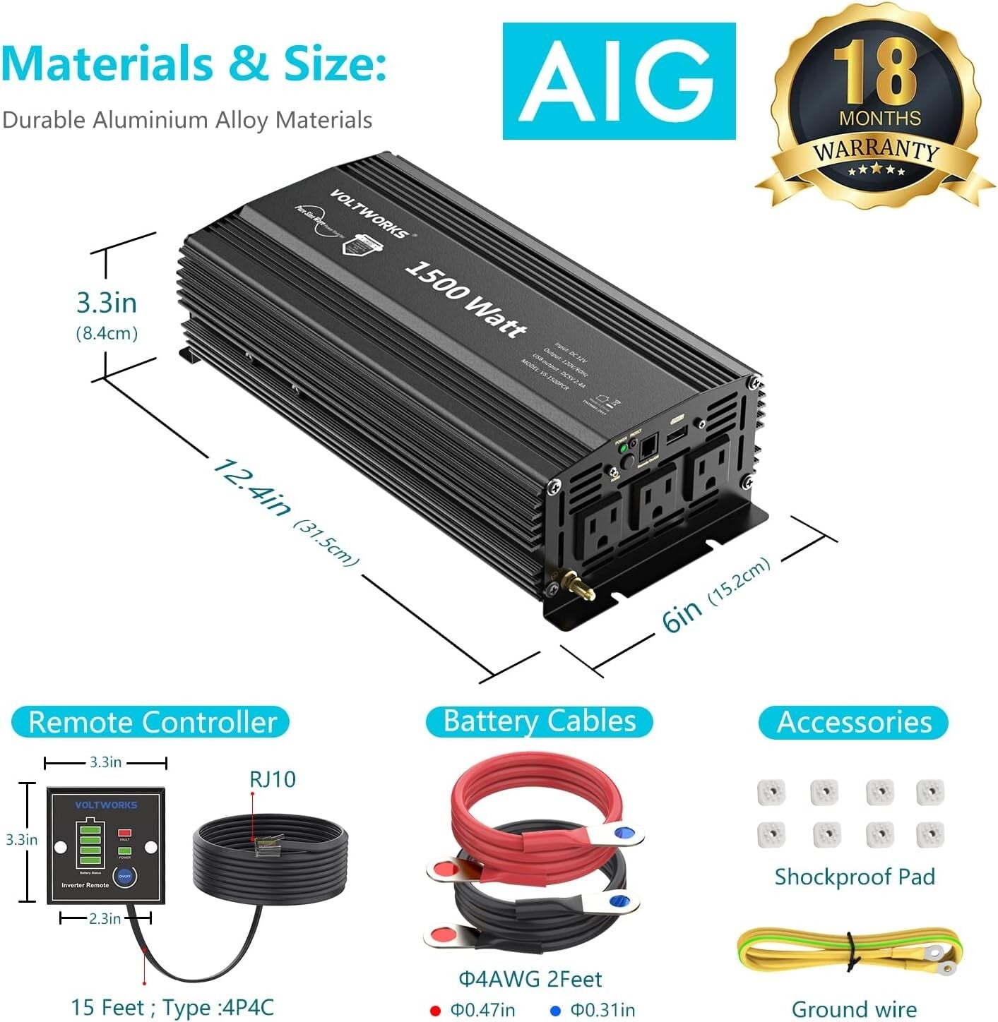 1500W Off-Grid Pure Sine Wave Inverter with Remote - Perfect for Emergency Use