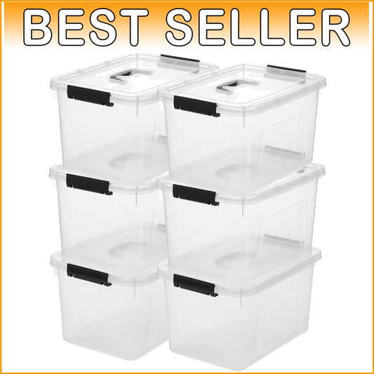 Efficient 12 Quart Clear Storage Bins with Latch & Black Handles - Set of 6