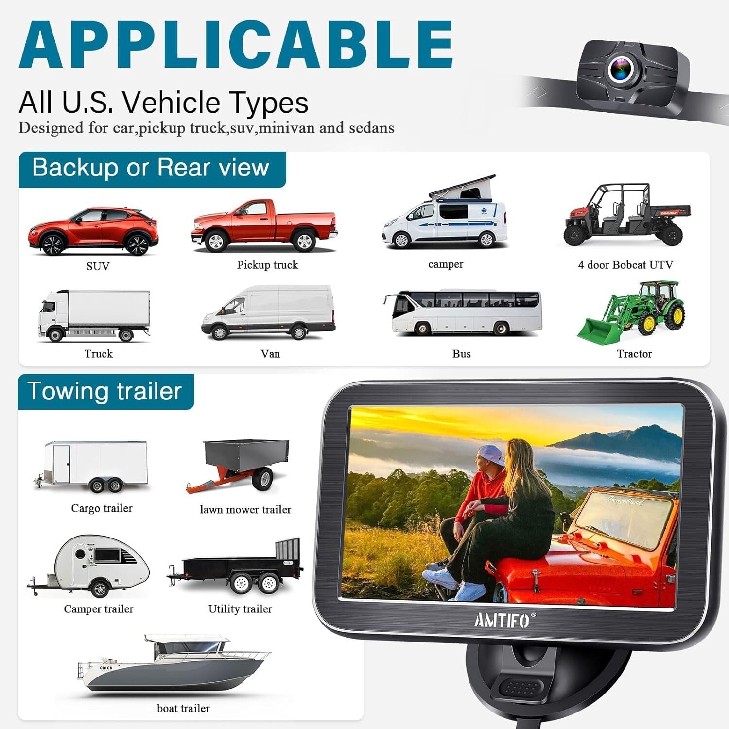 IP69 Waterproof Truck Backup Camera with 7-Inch Clear Monitor for Safe Parking