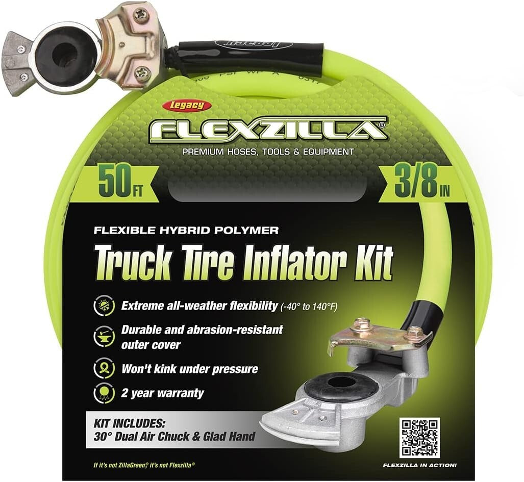Professional-Grade Truck Tire Inflator Kit - Hybrid Hose, 50ft, Versatile