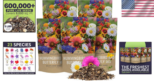 Bulk Wildflower Seed Mix for Butterflies & Hummingbirds - 5 Pounds Fresh Seeds