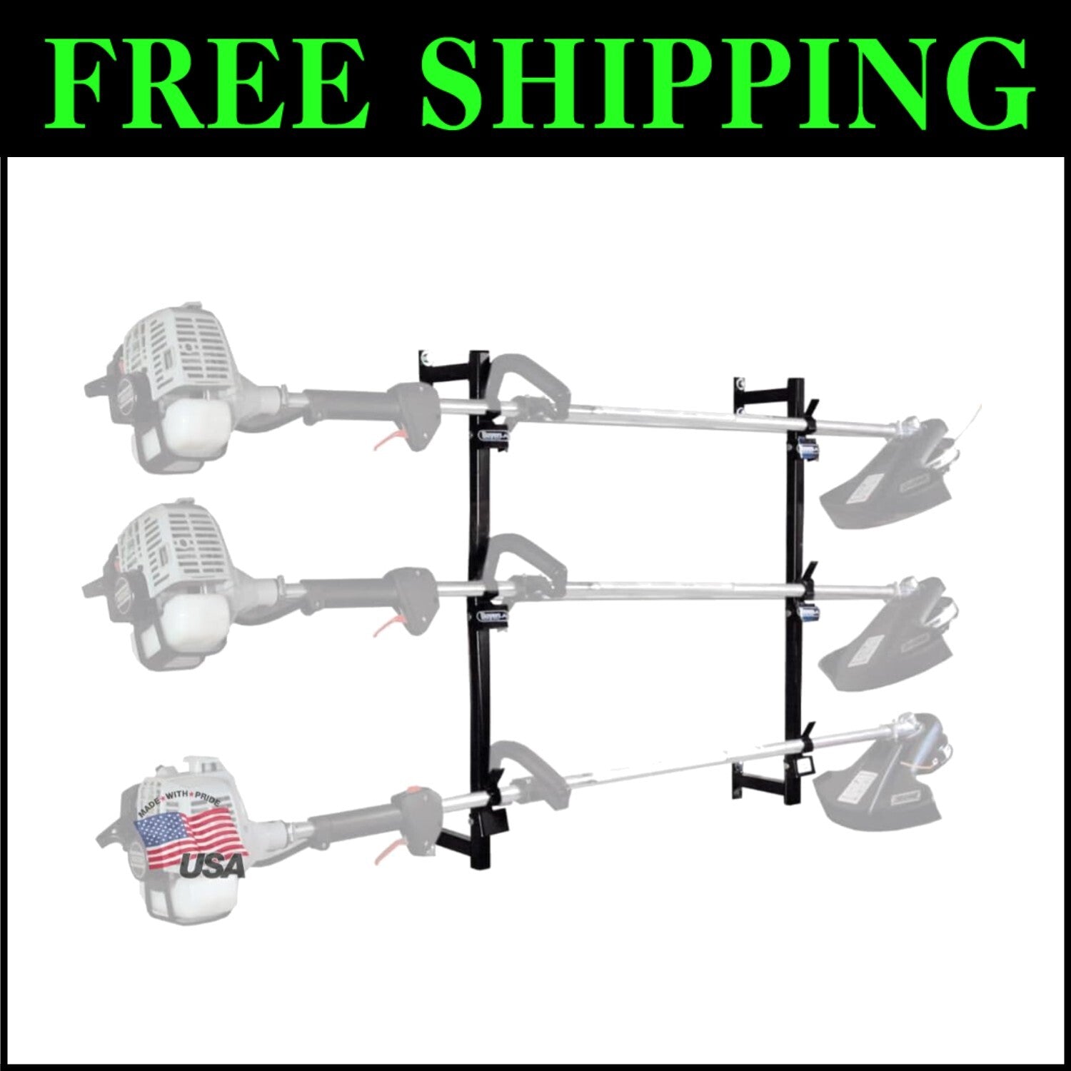 Portable 3-Position Trimmer Rack - Durable Carbon Steel Tool Holder for Trailers