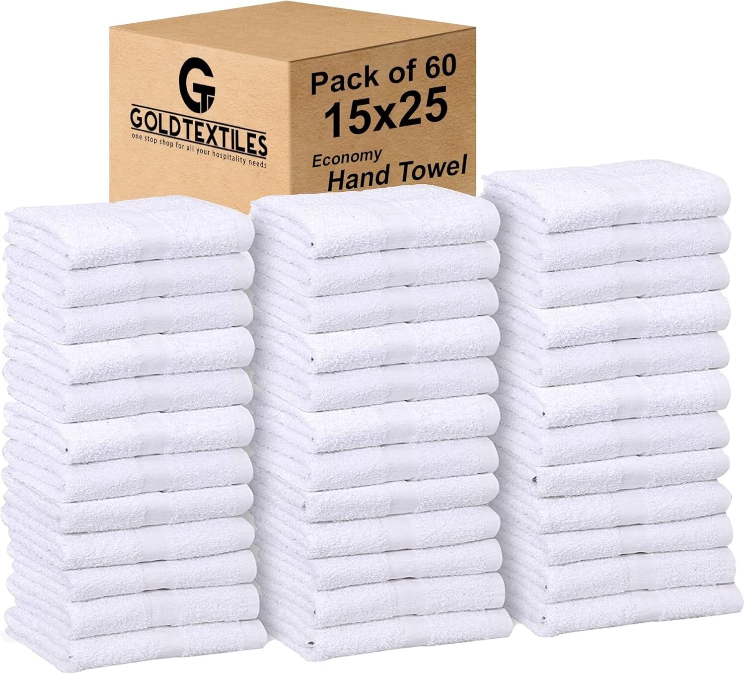 Basic 60 Count Hand Towels - Soft & Durable White 15x25 for Everyday Use