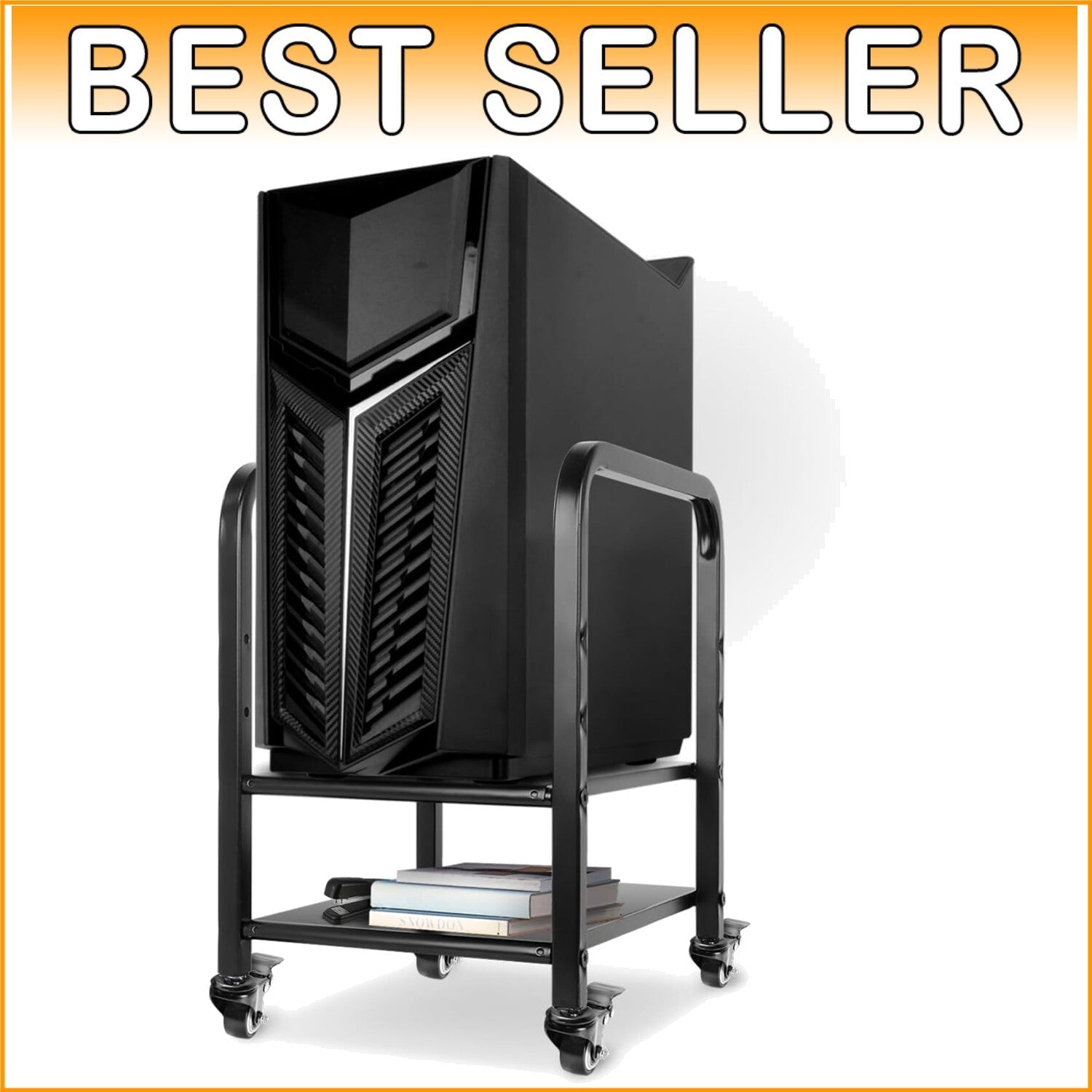 Efficient Computer Case Stand with 2-Tier Design and Mobile Caster Wheels