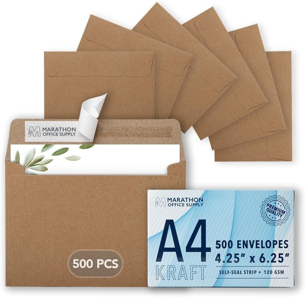 Heavy Duty Self-Seal A4 Kraft Envelopes - Ideal for All Greeting Cards 500 Pack