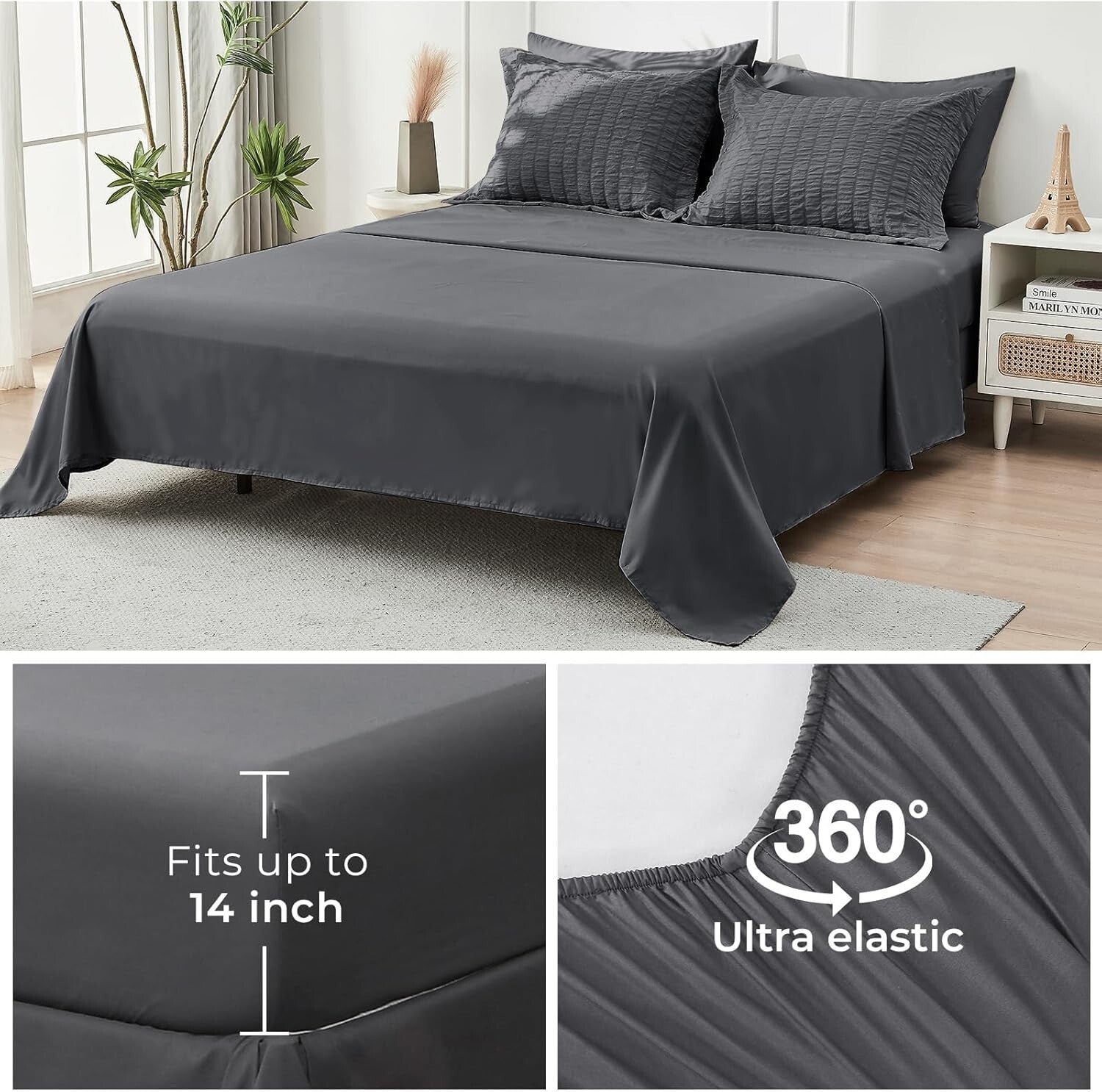 Elegant 7-Piece Dark Grey King Bedding Set - Hypoallergenic & Wrinkle-Resistant