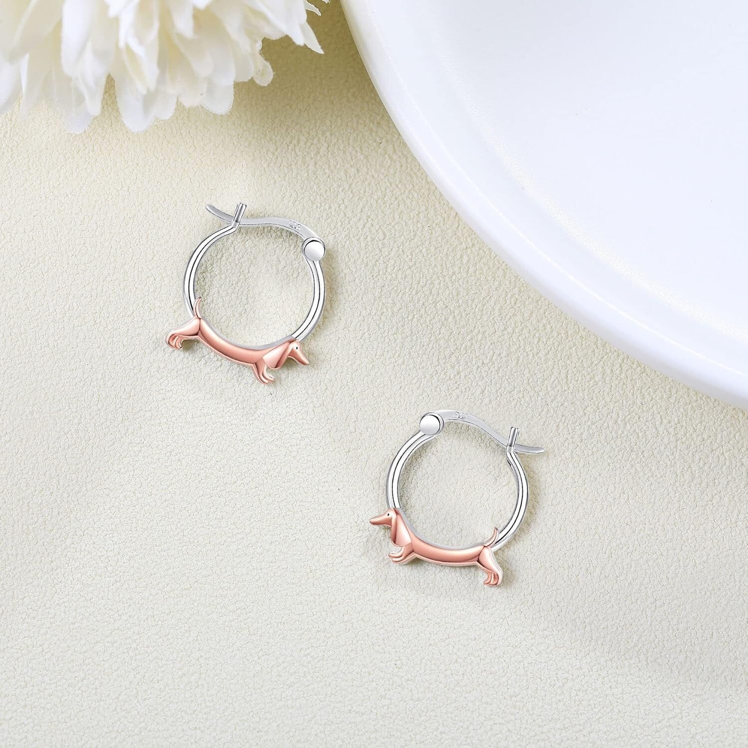 Cute Sterling Silver Dachshund Hoop Earrings - Perfect Jewelry Gift for Her