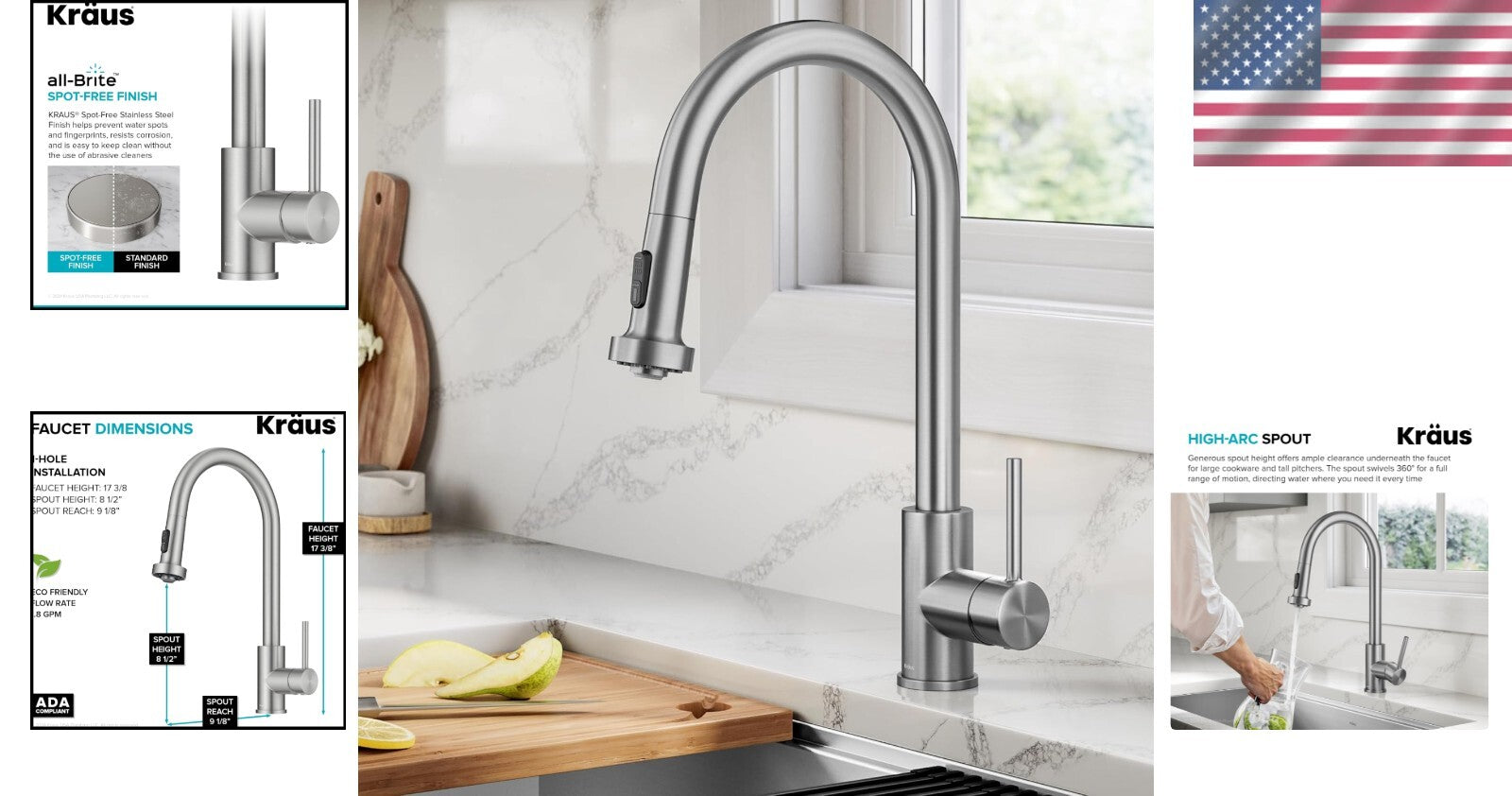 Contemporary ADA-Compliant Pull-Down Faucet with Spot-Free Stainless Finish