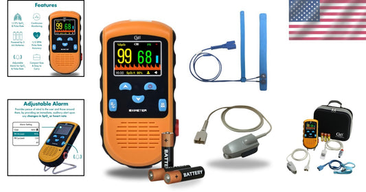Battery Operated Pulse Oximeter for Infants & Adults - Adjustable Alarm & Case