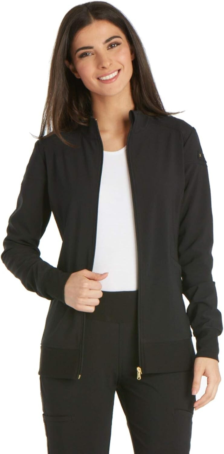 Stylish Women's Zip Front Scrub Jacket with 4-Way Stretch - Sizes XXS to 5XL