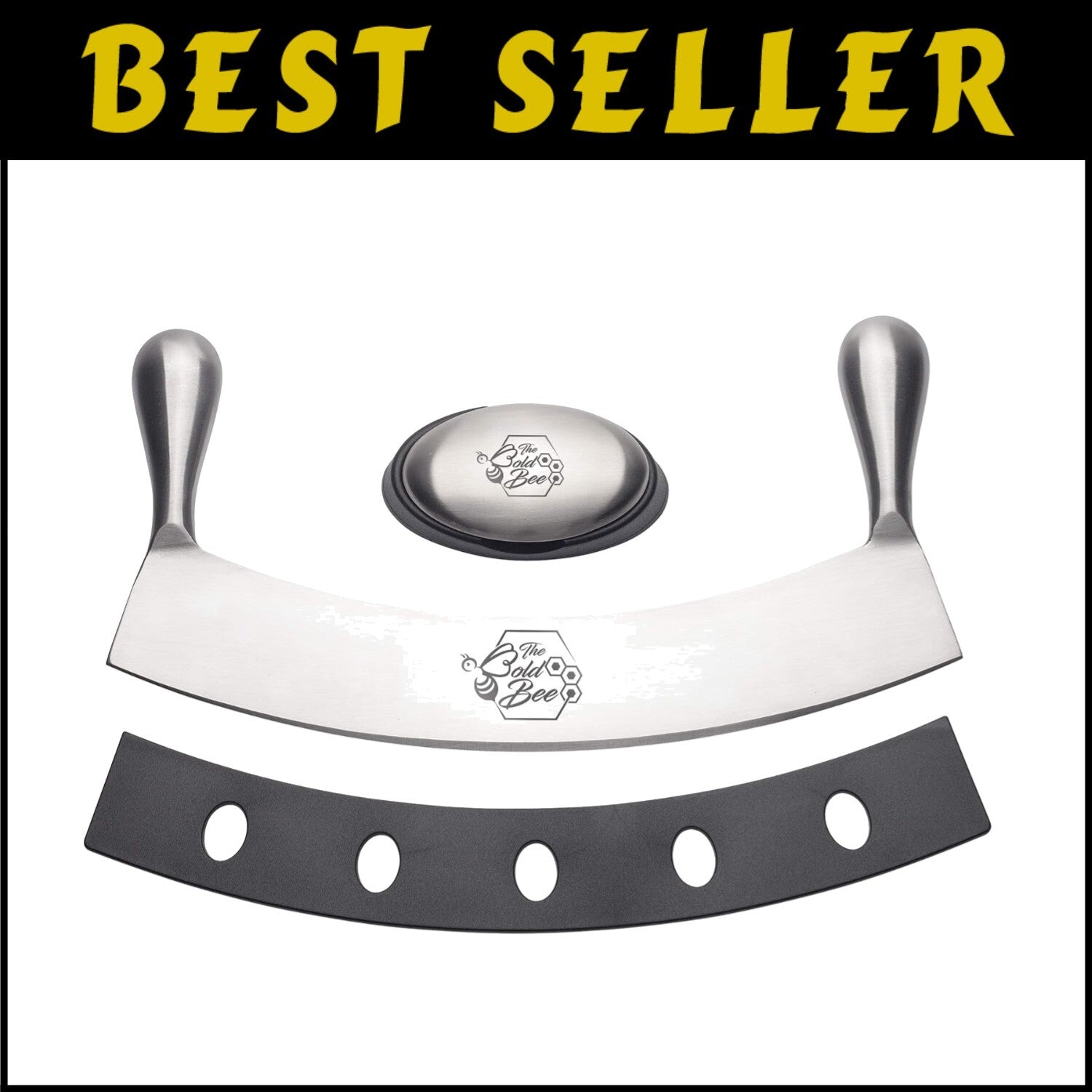 Ergonomic 12" Mezzaluna Knife & Protective Cover - Ideal for Chopping & Dicing