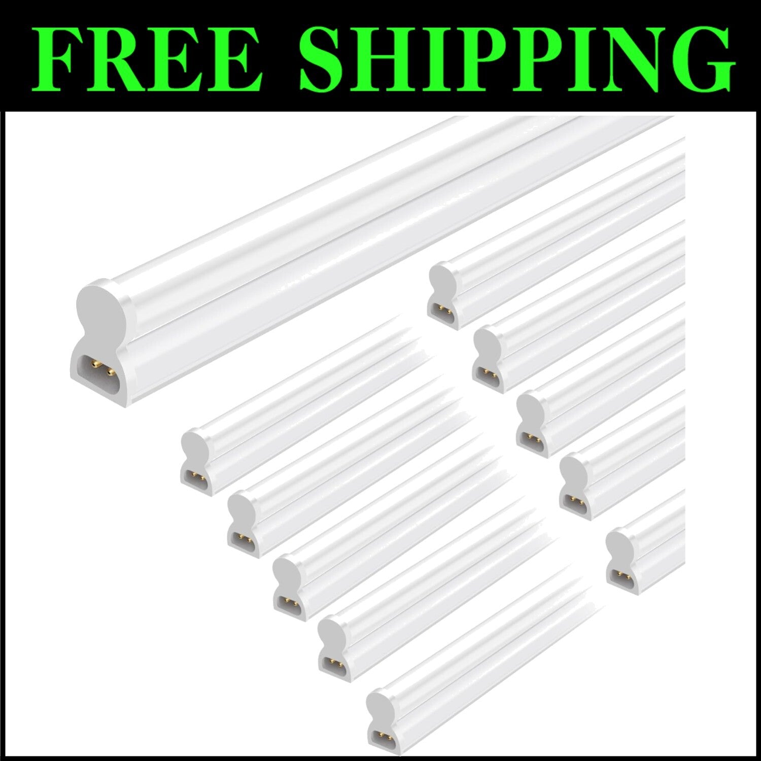 Energy Saving T5 LED Shop Light - 10 Pack, 6500K Brightness, Lightweight Design