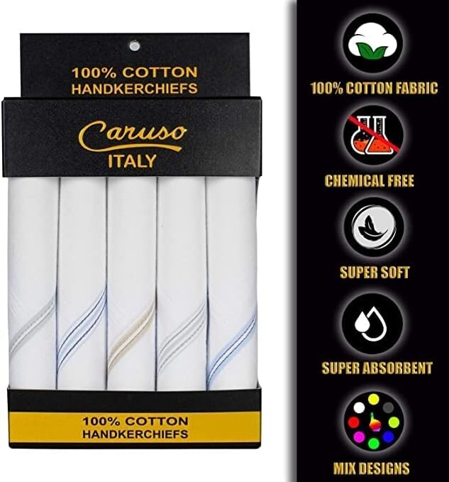 Premium 100% Cotton Handkerchiefs - Classic 44cm x 44cm Gentleman's Accessory