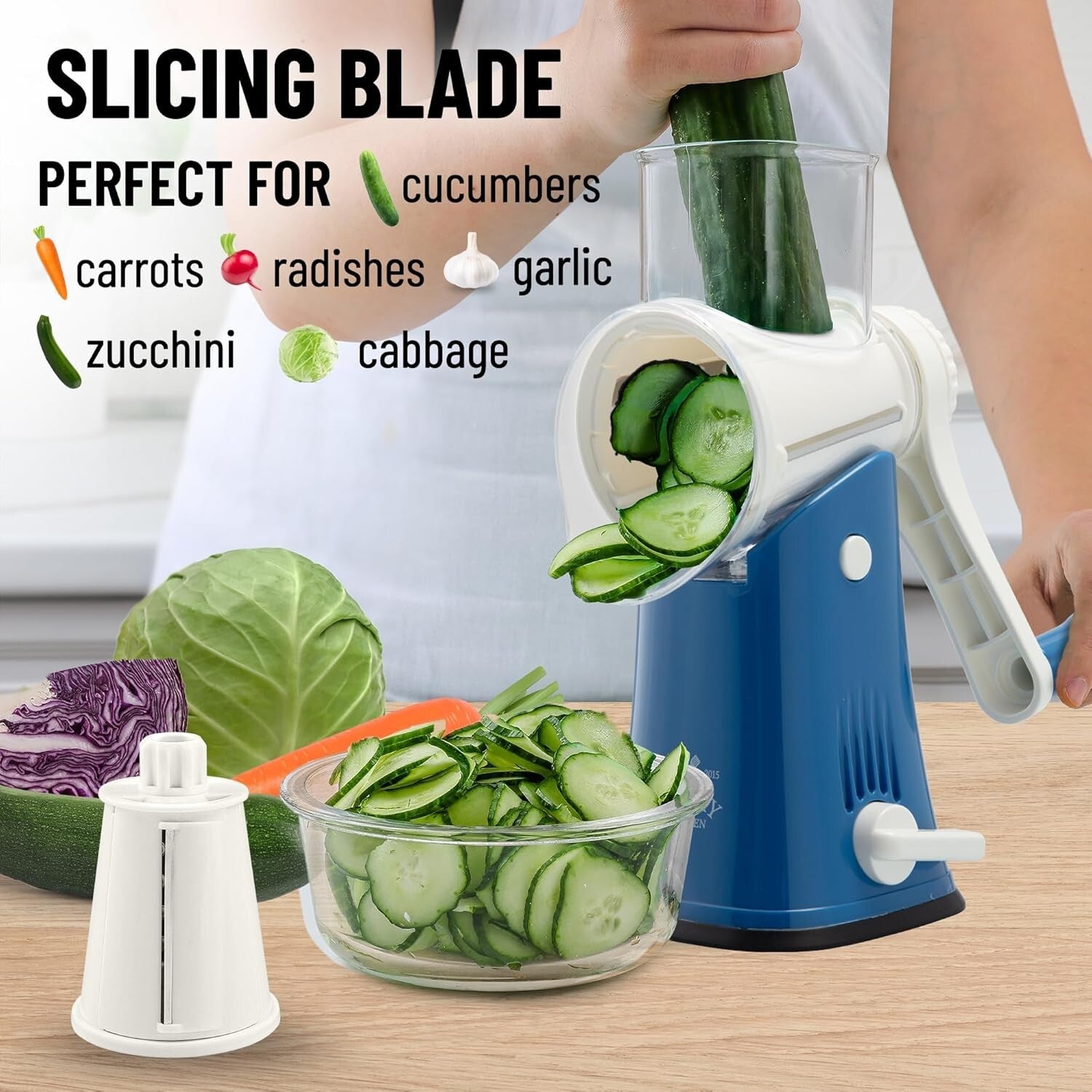 5 Stainless Steel Blades Vegetable Chopper & Cheese Grater - Heavenly Blue