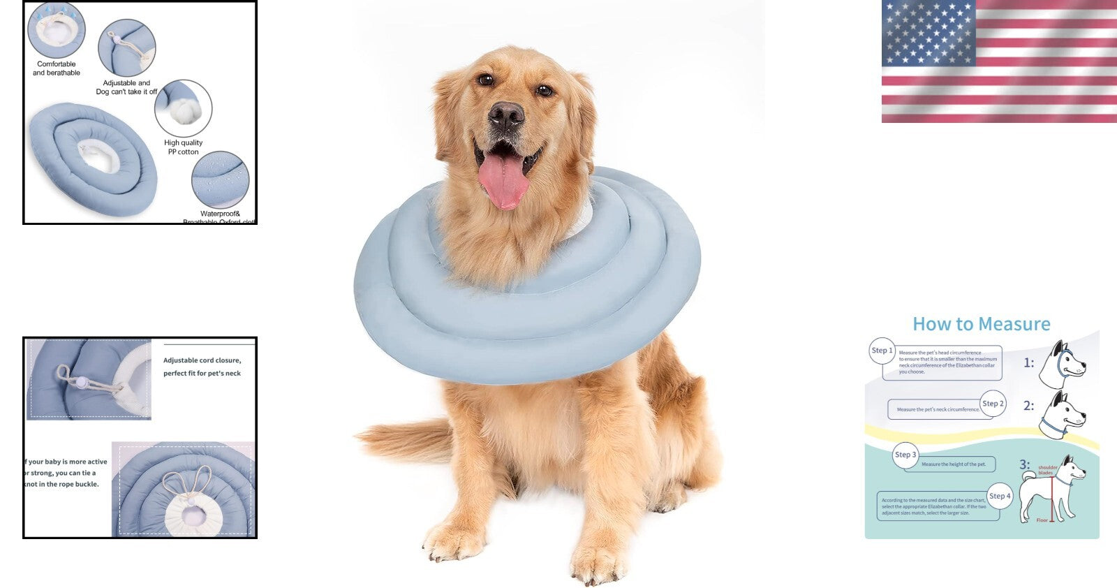 Water-Resistant Soft Dog Cone - Adjustable Recovery Collar for Large Dogs & Cats