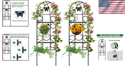 2 Pack 60"x18" Rustproof Black Iron Garden Trellis for Climbing Plants