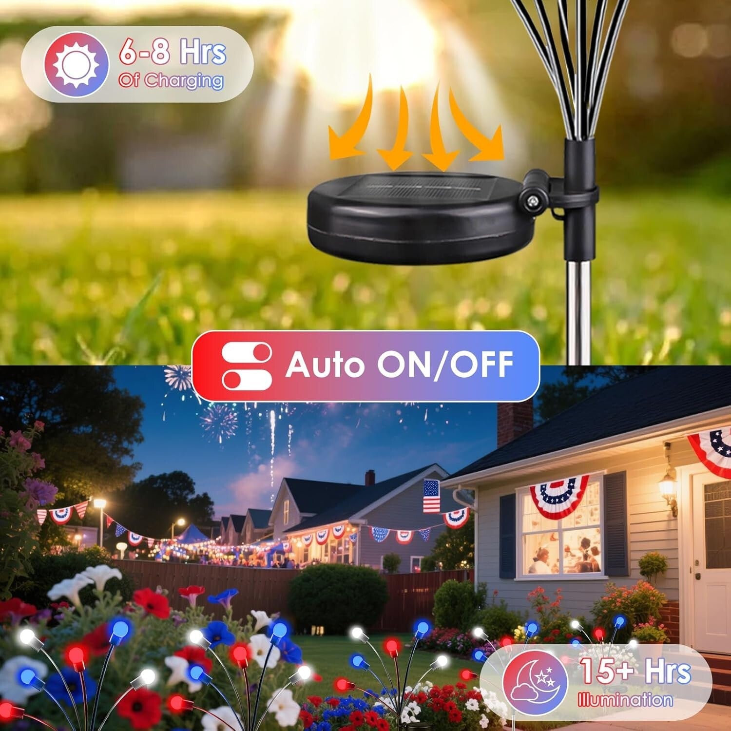 6 Pack Solar LED Firefly Lights - Perfect for Independence Day & Garden Decor