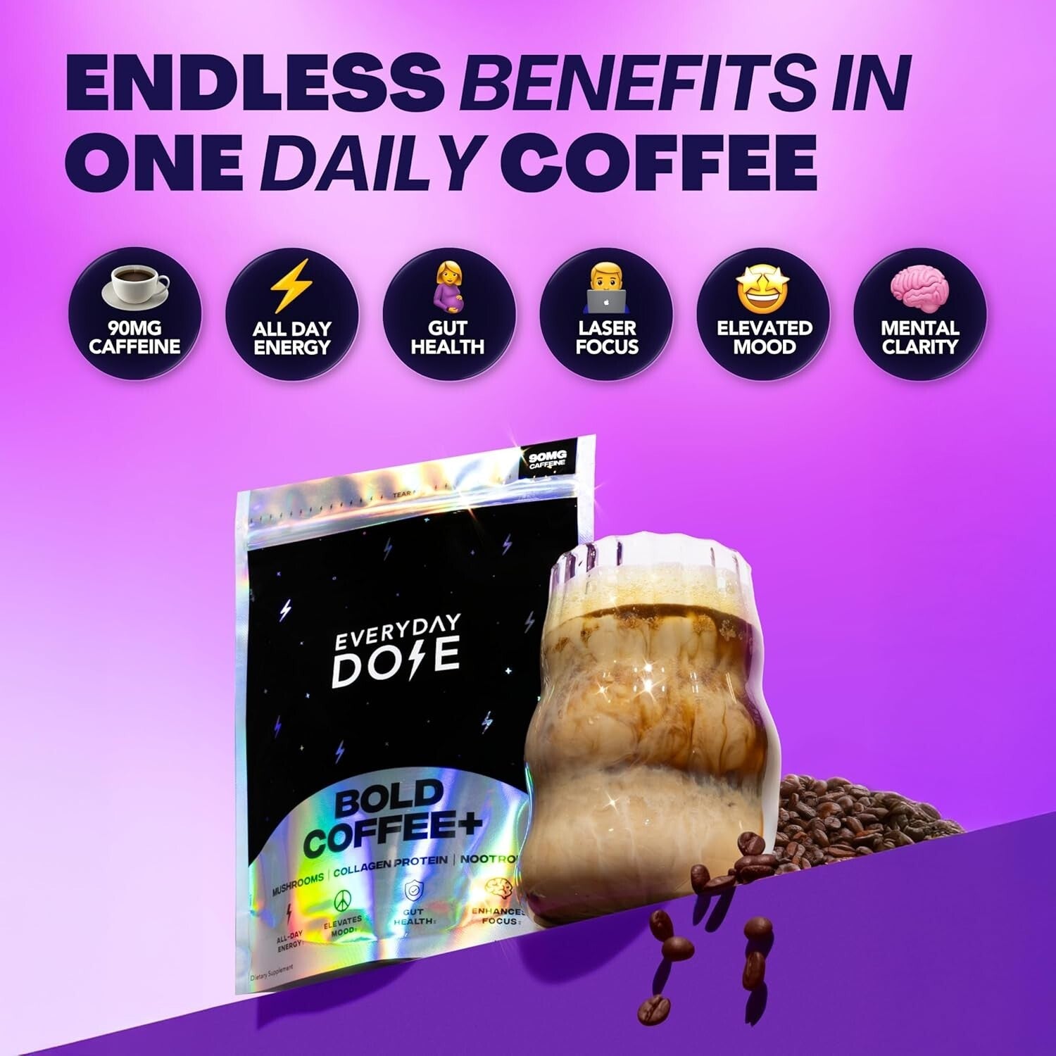 Bold Medium Roast Mushroom Coffee with Collagen & Adaptogens for Enhanced Focus