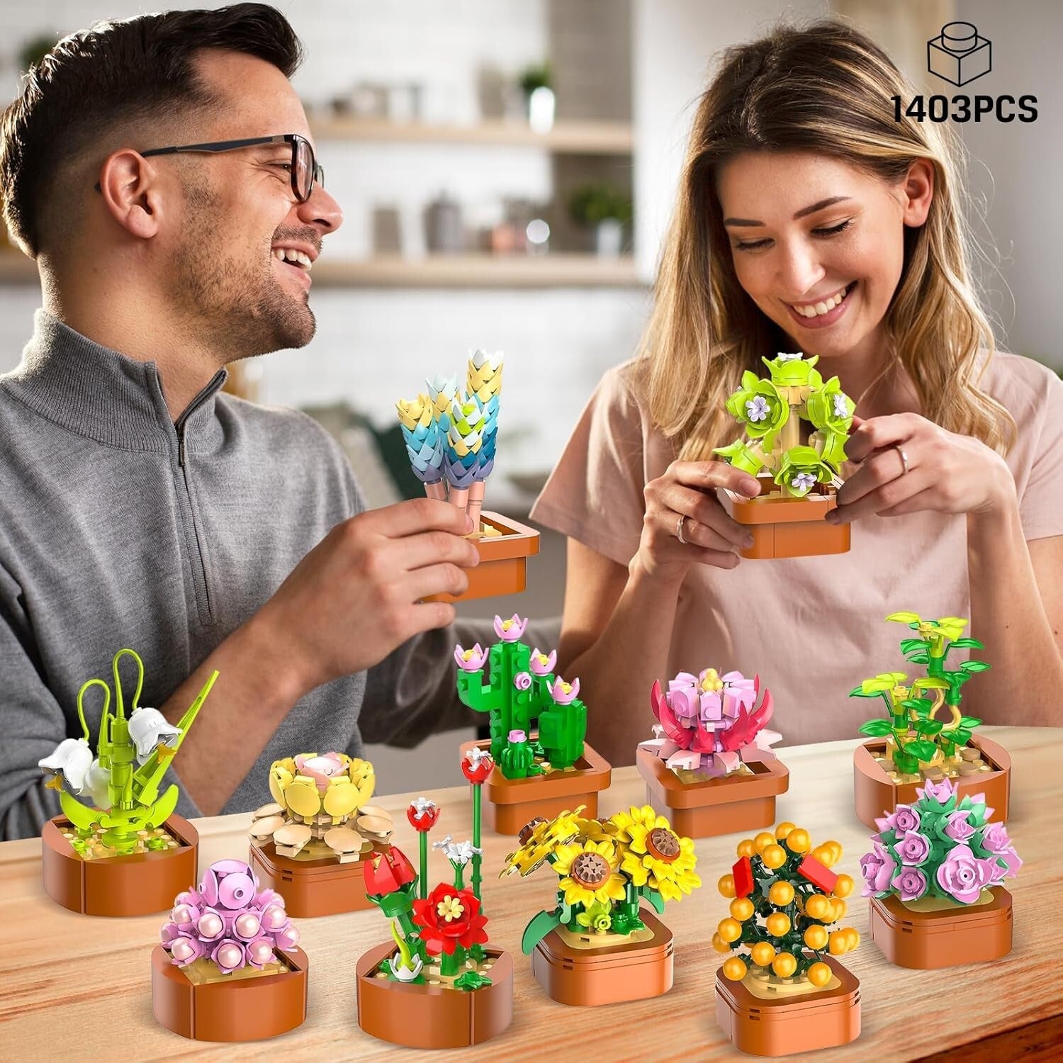 Customizable Succulent Building Set - 12 Unique Mini Blocks for Home Display