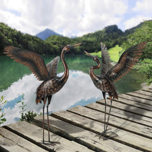 Load image into Gallery viewer, Freestanding Metal Crane Statues - Realistic Garden Art for Outdoor Elegance