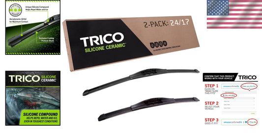 Durable Ceramic Coated Windshield Wipers - 24" + 17" Set with Easy Install