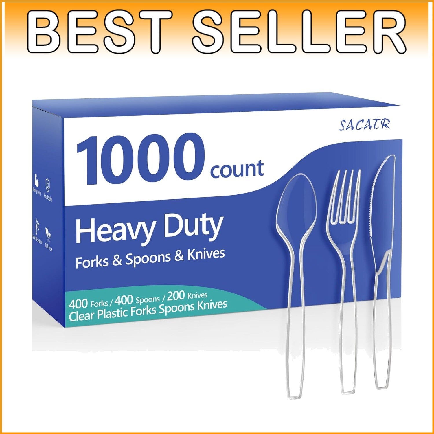 Classic Clear Plastic Utensil Set - 1000-Piece Heavy Duty Forks, Spoons & Knives