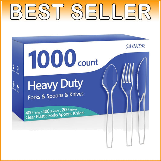 Classic Clear Plastic Utensil Set - 1000-Piece Heavy Duty Forks, Spoons & Knives