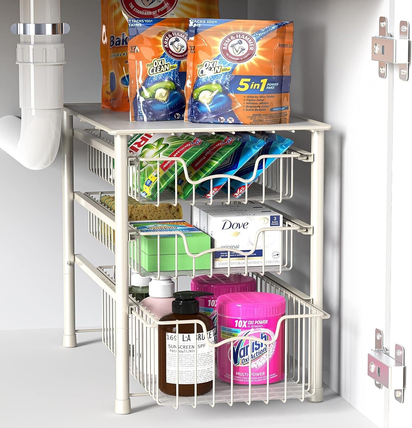 Stylish White 3-Tier Sliding Basket Drawer – Perfect for Maximizing Small Areas