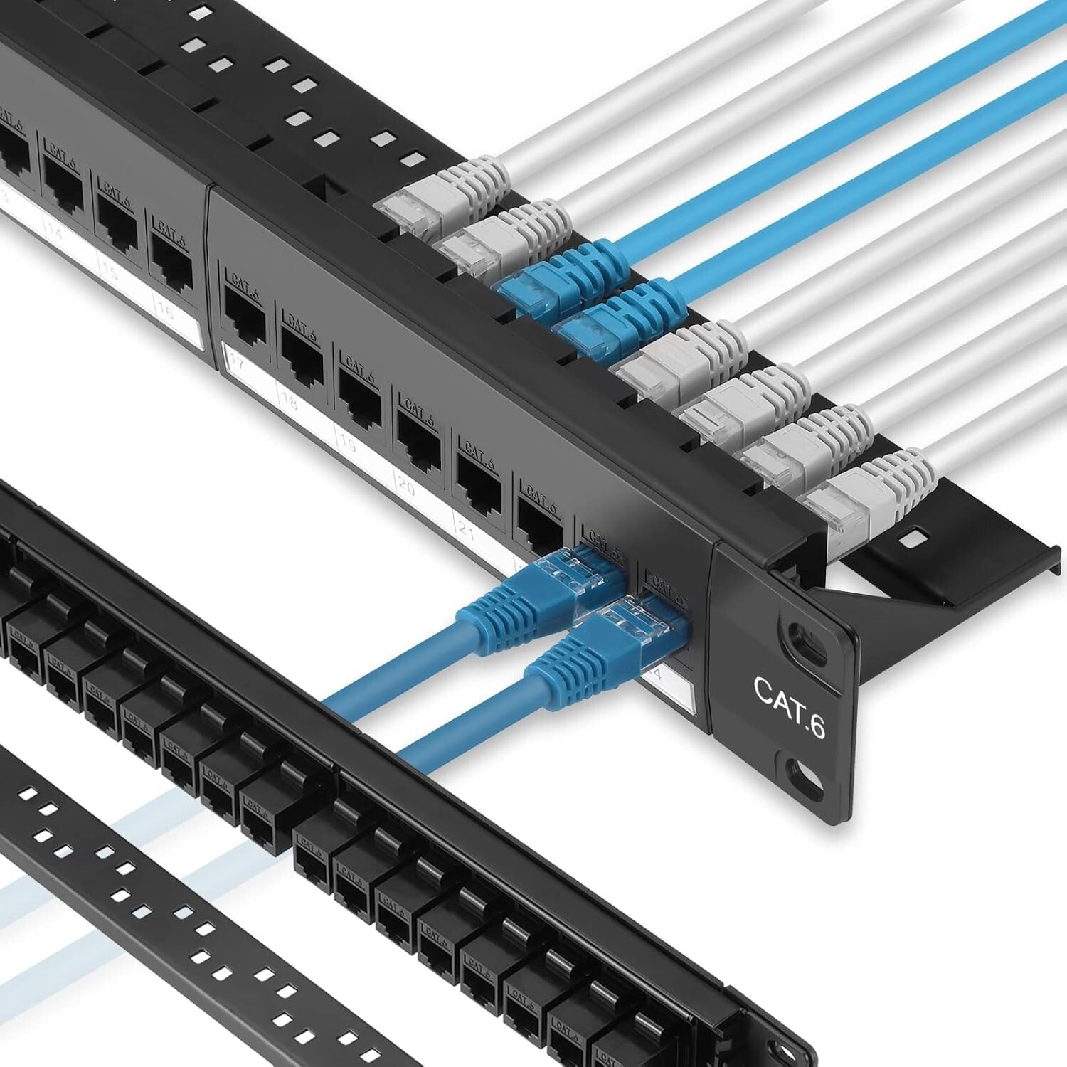 24-Port Cat6 Patch Panel with Pass-Thru Couplers - 10G High Speed Solution