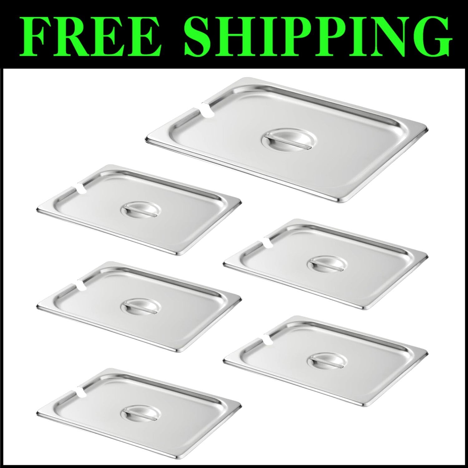 Durable 1/2 Size Stainless Steel Food Pan Covers - Set of 6 with Easy Handle