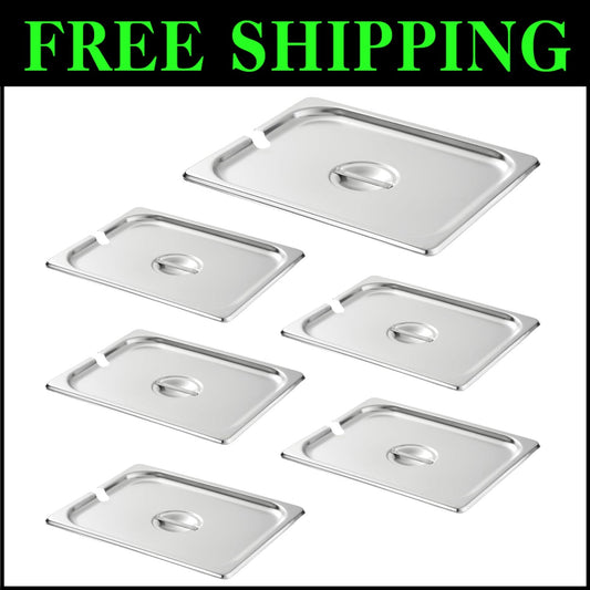 Durable 1/2 Size Stainless Steel Food Pan Covers - Set of 6 with Easy Handle