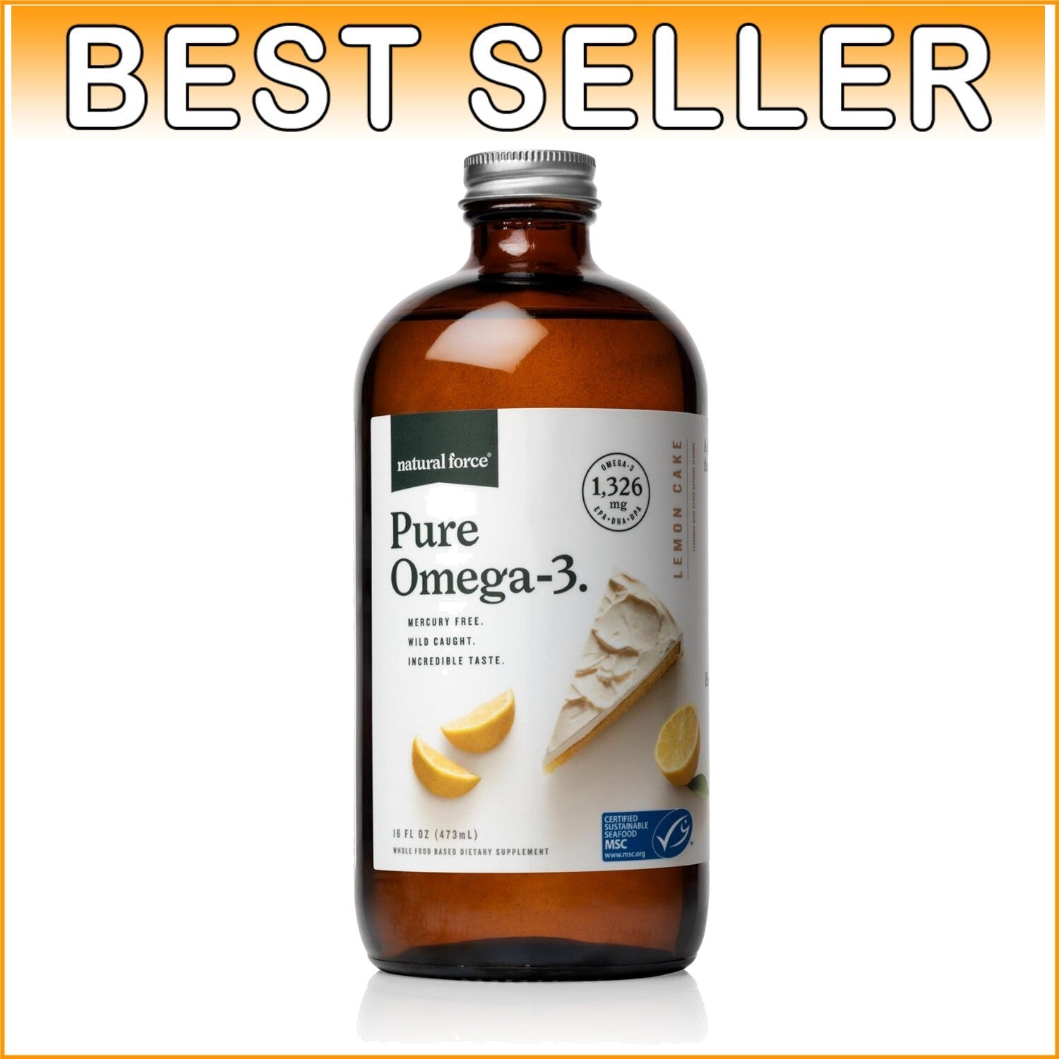 Sustainable Pure Omega 3 Fish Oil - Lab Tested, 1,326 mg EPA/DHA - 16 Oz Glass