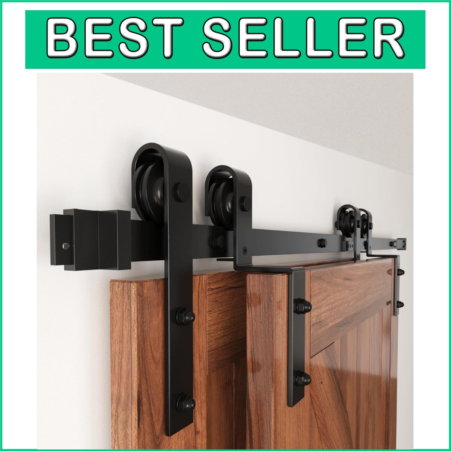6FT Heavy-Duty Sliding Barn Door Hardware Kit for Double Doors – J Shape Hanger