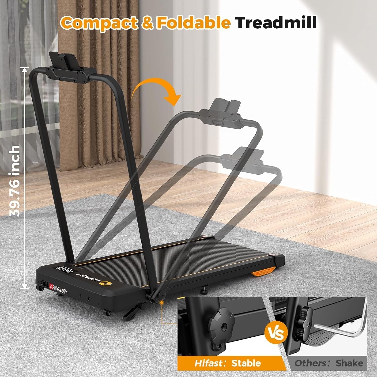Foldable Under Desk Treadmill with Bluetooth & 3-Way Control - Silent Operation