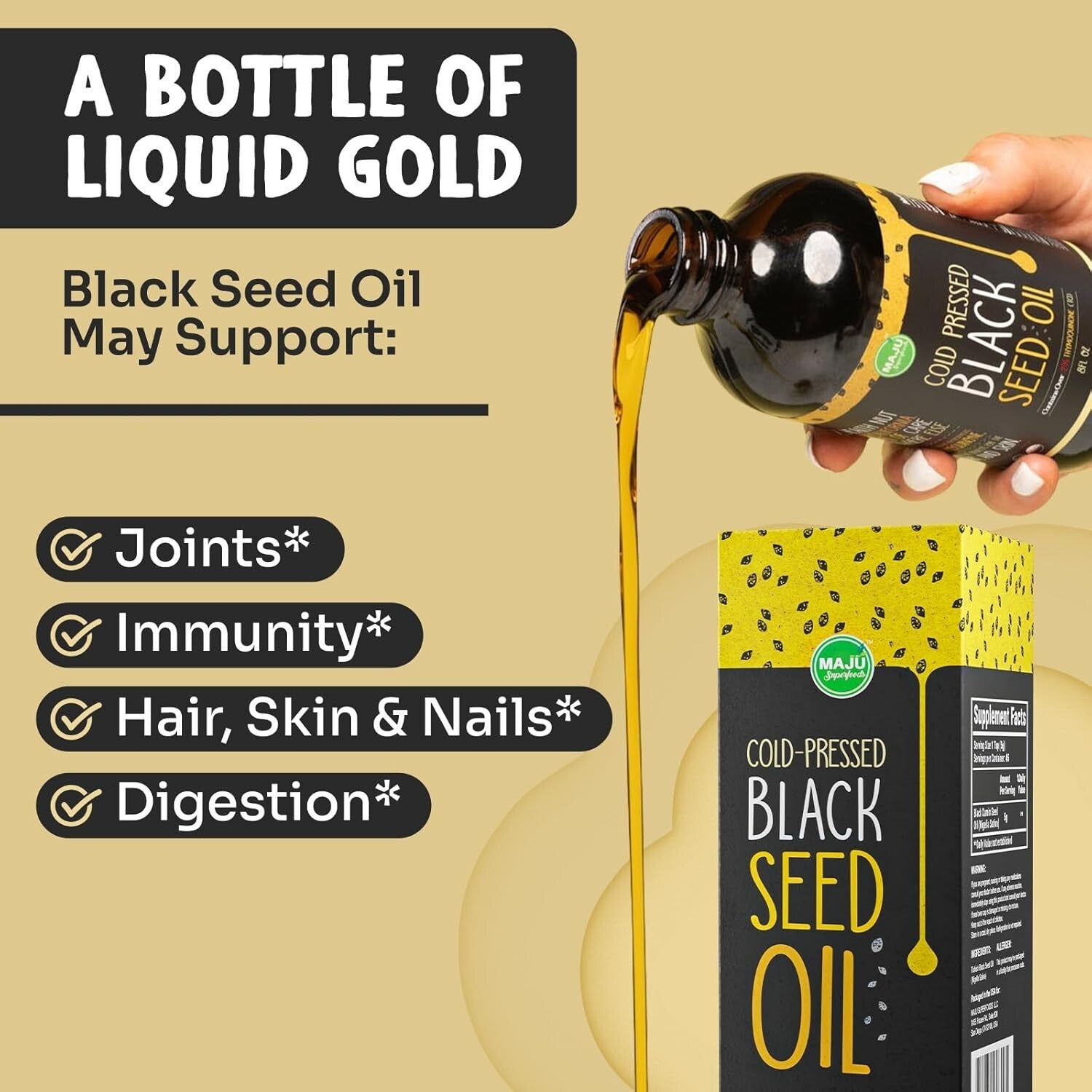 Maju's 16oz Black Seed Oil: Cold Pressed, Boost Immunity with 3X Thymoquinone