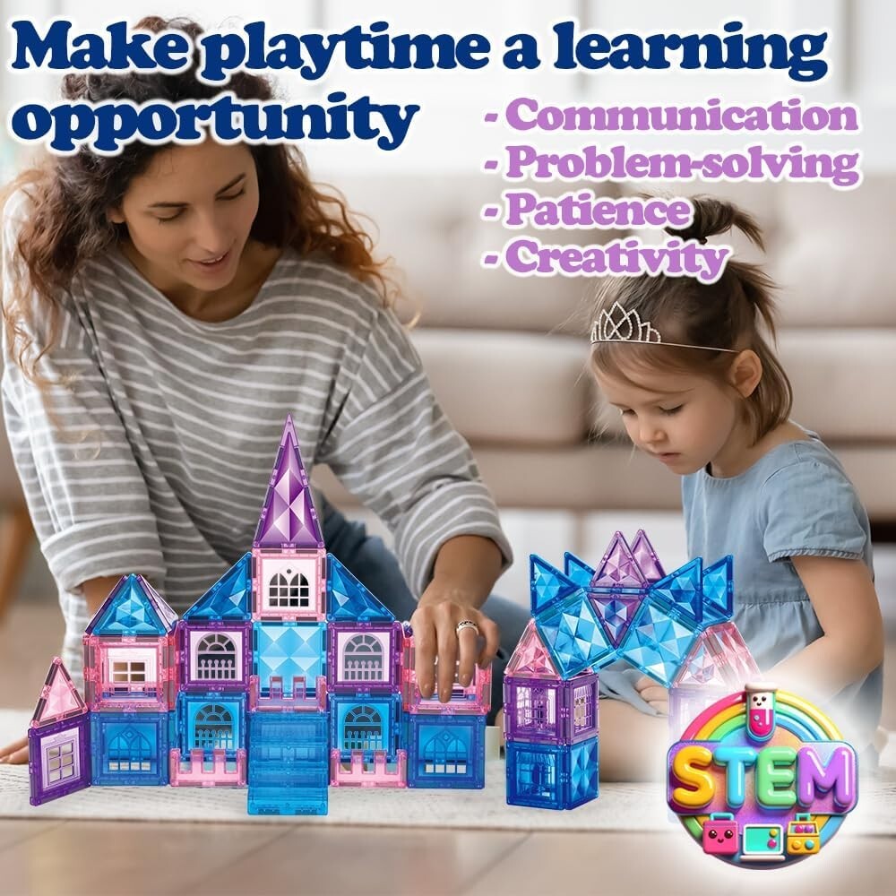 102-Piece Frozen Princess Castle Magnetic Building Blocks - STEM Educational Toy