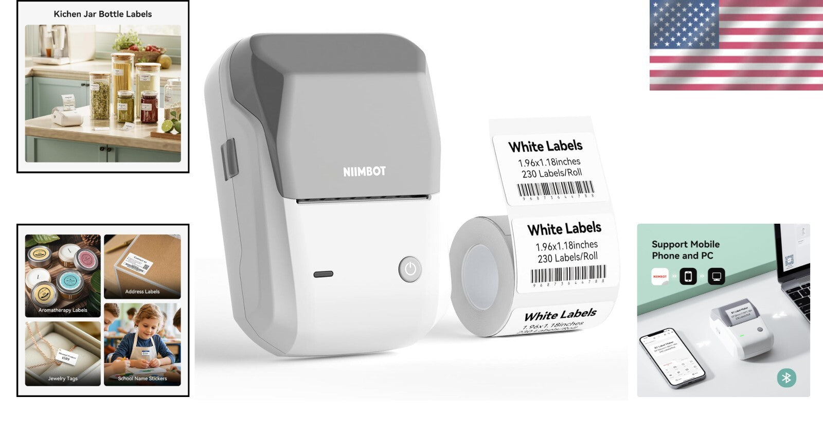 Efficient Gray-White Label Maker with Bluetooth & USB - Ideal for Small Business