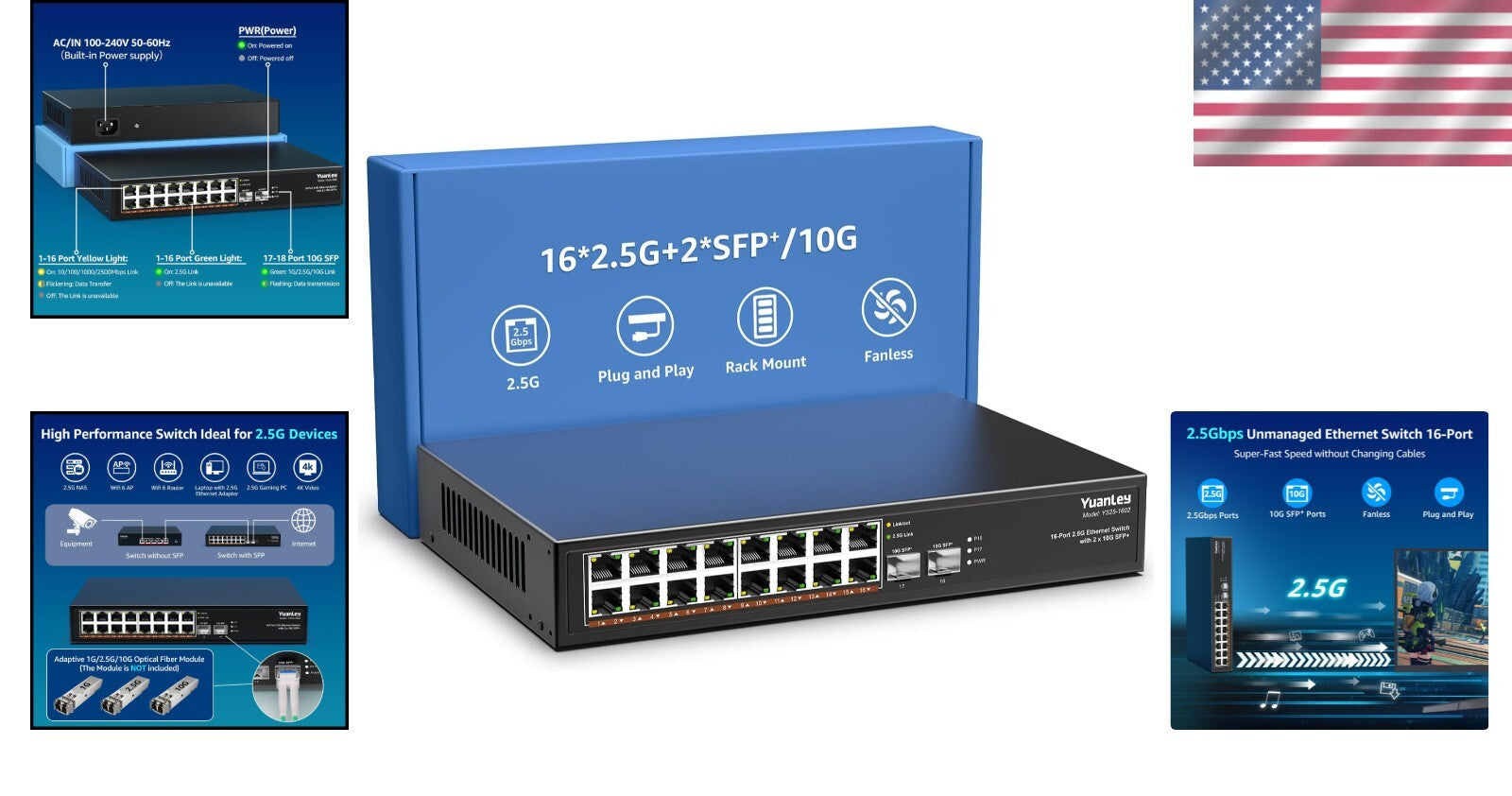 2.5G Unmanaged Network Switch with 18 Ports - Metal, Plug and Play Convenience