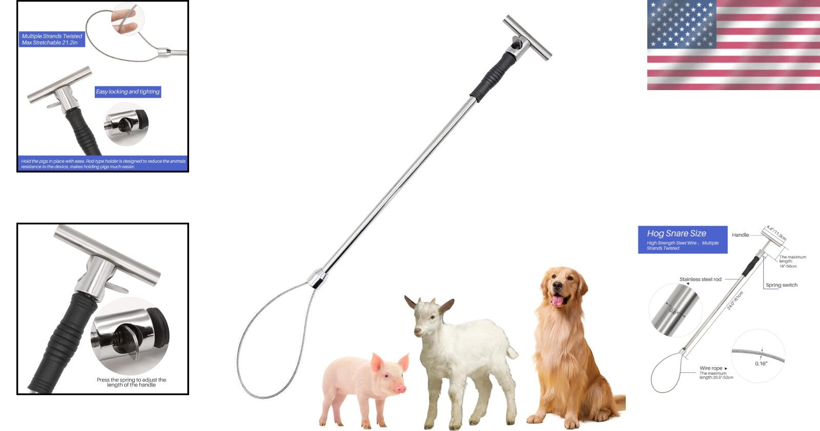 Premium Adjustable Animal Control Pole with Locking Noose for Livestock and Dogs