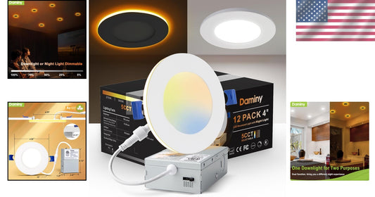 12-Pack 4 Inch Dimmable LED Recessed Lighting - 5 Color Options, ETL Approved