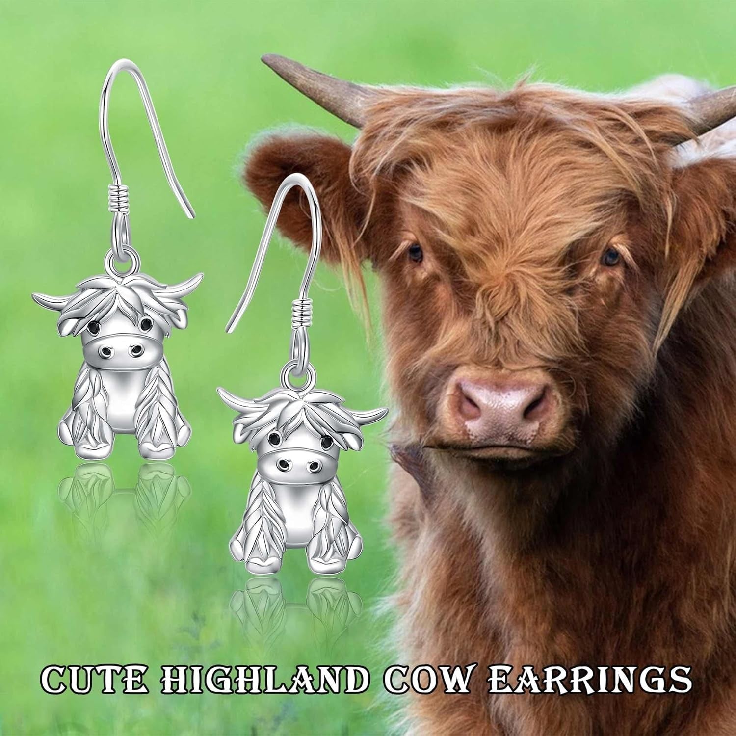 925 Sterling Silver Highland Cow Dangle Earrings - Unique Cow Jewelry for Women