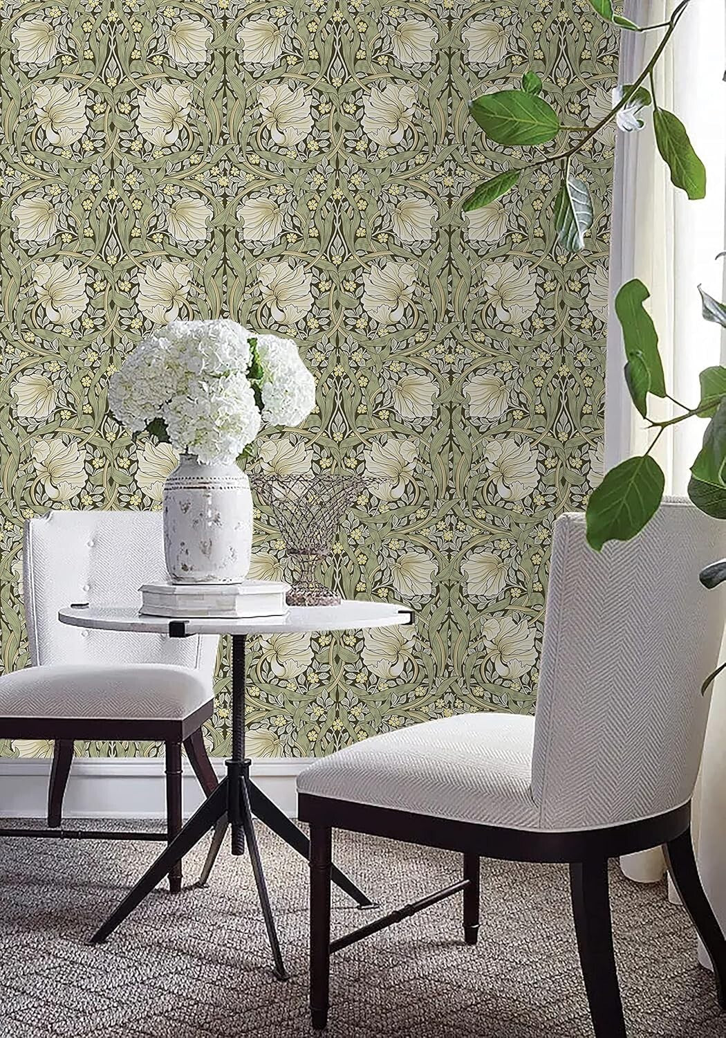 Waterproof Vintage Floral Wallpaper - Easy Install Morris Design 32.8ft Roll