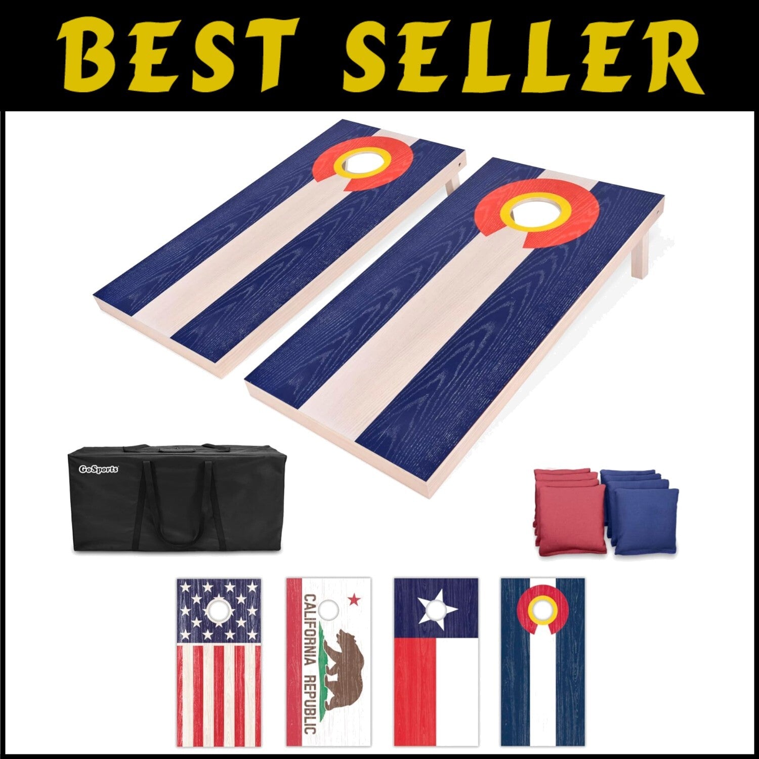 Complete 4x2 ft American & State Flag Cornhole Game Set with Carrying Case