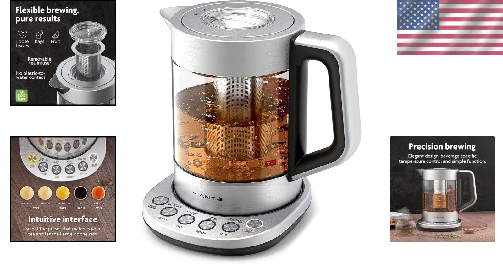 1.5L Cordless Electric Kettle with Infuser & Automatic Shut-Off for Safe Brewing